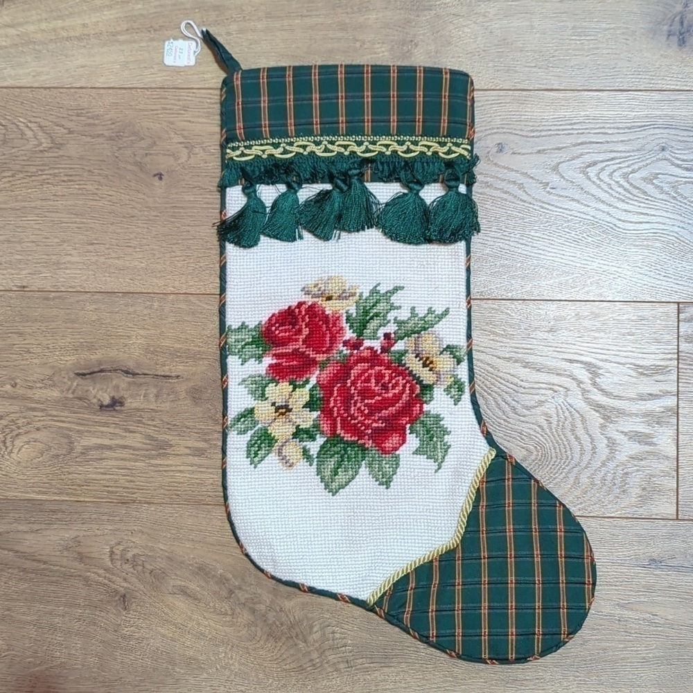 Vintage Deforest' s needlepoint tassel wool blend boho chic Christmas Stalking